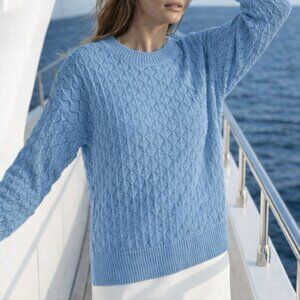 ANNIEWEAR Women's XL Ocean Blue Diamond Knit Sweater NWT Sheer Lightweight